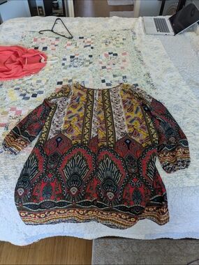 Boho Paisley Peasant Tunic - Red & Multicolor